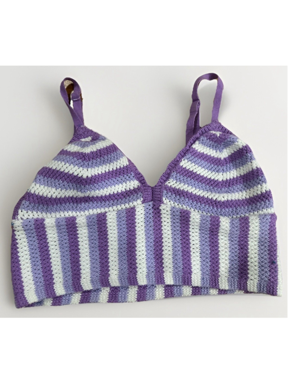 Women Sz S Divided Brand Soft Cotton Crochet Boho Purple Crop Top Adjust Strap